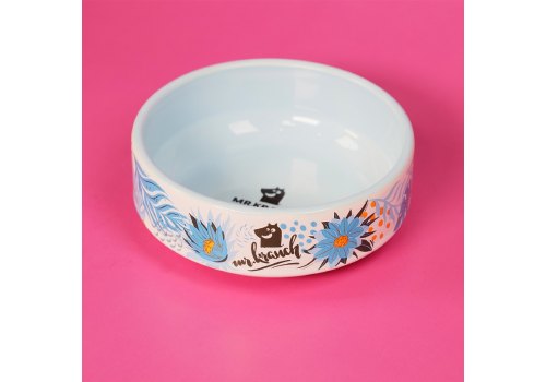 Mr.Kranch / Миска фарфоровая Мистер Кранч для собак и кошек Тропики Голубая