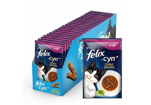FELIX СУП / Влажный корм Паучи Пурина Феликс Суп для взрослых кошек Сочные ломтики с уткой (цена за упаковку)