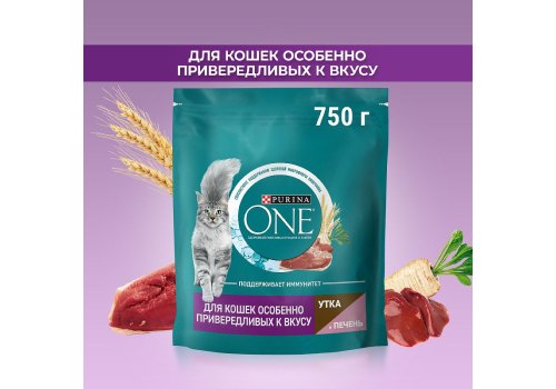 PURINA ONE / Сухой корм Пурина УАН для кошек особенно привередливых к вкусу утка и печень