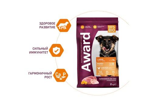 Award Puppy Large / Сухой корм Авард для Щенков от 1 месяца, беременных и кормящих собак Крупных пород Курица индейка тыква шиповник