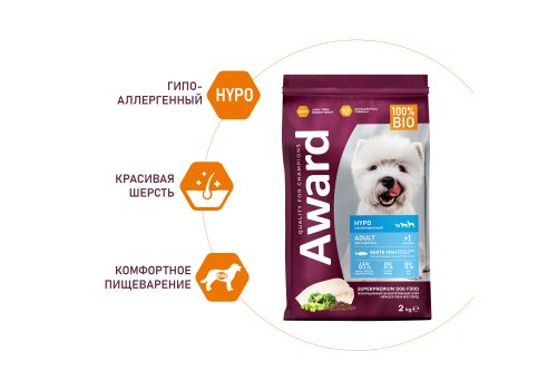 Award All Breed Adult Hypo / Сухой корм Авард для взрослых собак всех пород Белая рыба брокколи сельдерей семя льна