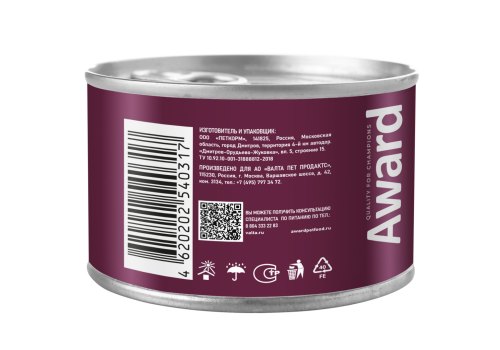 Award Puppy / Влажный корм Авард для Щенков от 1 месяца Паштет из Индейки с грушей (цена за упаковку)