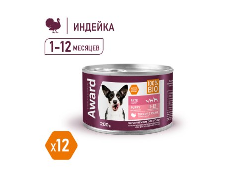 Award Puppy / Влажный корм Авард для Щенков от 1 месяца Паштет из Индейки с грушей (цена за упаковку)