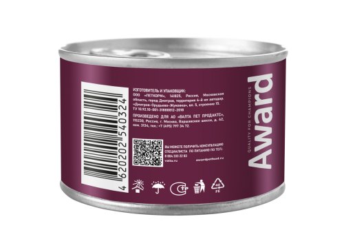 Award Adult / Влажный корм Авард для взрослых собак Паштет из ягненка с яблоком (цена за упаковку)