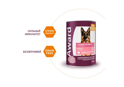 Award Adult / Влажный корм Авард Консервы для взрослых собак Кусочки с Индейкой и желудочками в соусе (цена за упаковку) Award Adult / Влажный корм Авард Консервы для взрослых собак Кусочки с Индейкой и желудочками в соусе (цена за упаковку)