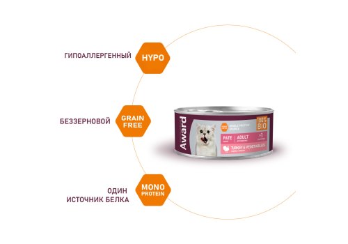 Award Adult / Влажный корм Авард для взрослых кошек Паштет из Индейки с овощами (цена за упаковку)