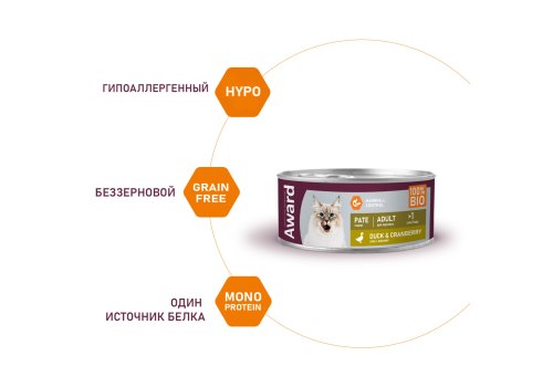 Award Adult / Влажный корм Авард для взрослых кошек Паштет из Утки с клюквой (цена за упаковку)