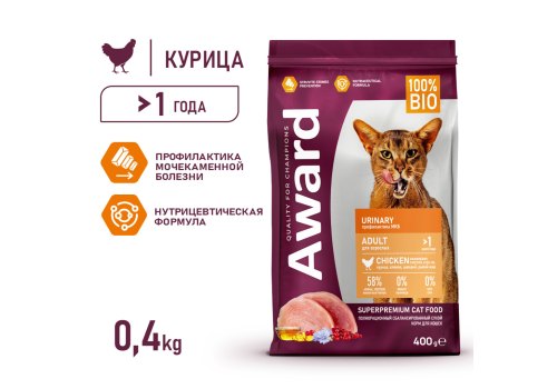 Award Adult Urinary / Сухой корм Авард для взрослых кошек для Профилактики МКБ Курица клюква цикорий рыбий жир