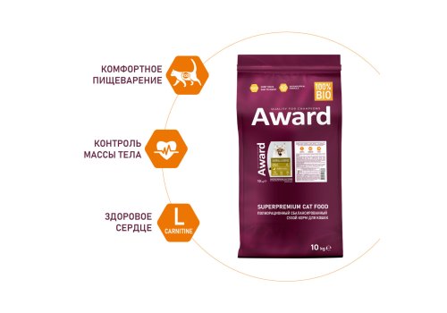 Award Hairball & Indoor / Сухой корм Авард для взрослых Домашних кошек для Выведения шерсти Утка индейка зеленая чечевица юкка Шидигера