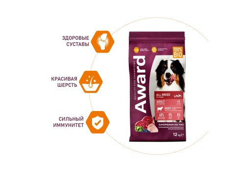 Award All Breed Adult / Сухой корм Авард для взрослых собак всех пород Говядина курица брокколи черника