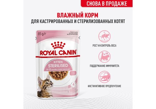 Royal Canin Kitten Sterilised / Влажный корм (Консервы-Паучи) Роял Канин Киттен Стерилайзд для Стерилизованных Котят в возрасте от 6 до 12 месяцев в Соусе (цена за упаковку)