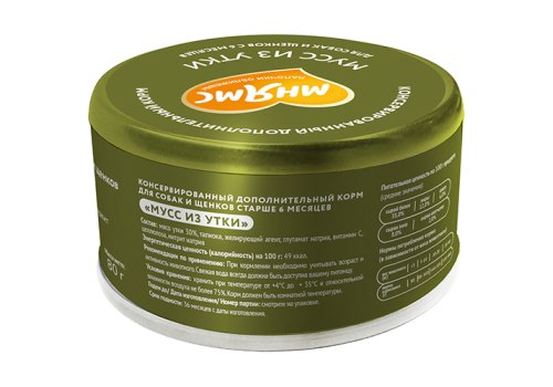 Мнямс Влажный корм для собак и щенков старше 6 месяцев Мусс из Утки (цена за упаковку)