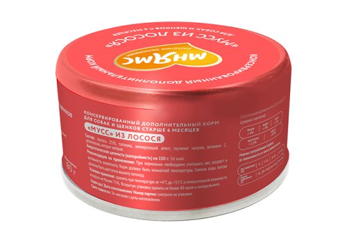 Мнямс Влажный корм для собак и щенков старше 6 месяцев Мусс из Лосося (цена за упаковку)