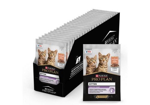 PRO PLAN HEALTHY START / Влажный корм Паучи ПРО ПЛАН для котят, беременных и кормящих кошек кусочки с лососем в соусе (цена за упаковку)