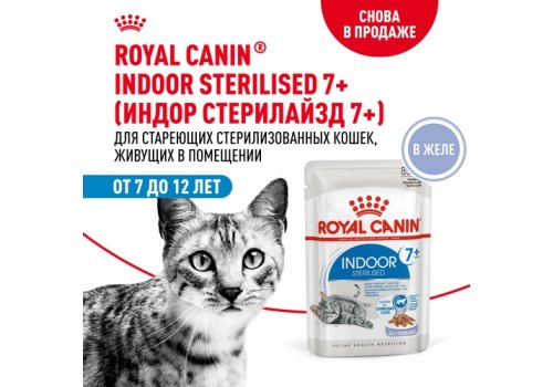 Royal Canin Indoor 7+ / Влажный корм (Консервы-Паучи) Роял Канин Индор для Стерилизованных Пожилых кошек старше 7 лет Живущих в помещении в Желе (цена за упаковку)