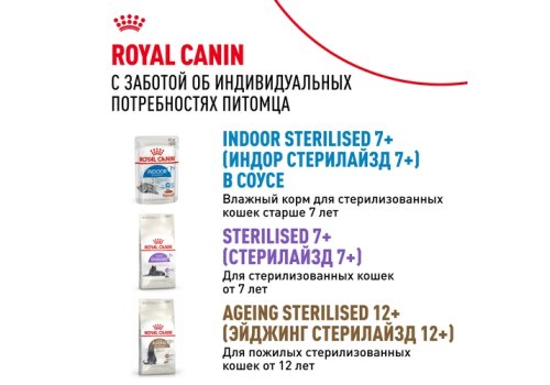 Royal Canin Indoor 7+ / Влажный корм (Консервы-Паучи) Роял Канин Индор для Стерилизованных Пожилых кошек старше 7 лет Живущих в помещении в Желе (цена за упаковку)
