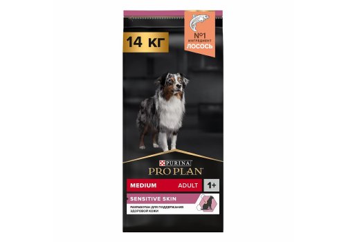 PRO PLAN OPTI DERMA / Сухой корм ПРО ПЛАН для взрослых собак средних пород при чувствительной коже с лососем