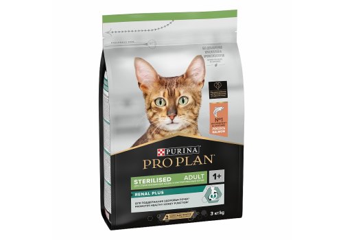 PRO PLAN STERILISED / Сухой корм ПРО ПЛАН для взрослых кошек для поддержания здоровья почек после стерилизации с лососем