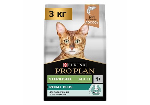 PRO PLAN STERILISED / Сухой корм ПРО ПЛАН для взрослых кошек для поддержания здоровья почек после стерилизации с лососем
