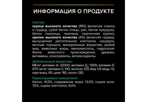 PRO PLAN STERILISED / Сухой корм ПРО ПЛАН для взрослых кошек для поддержания здоровья почек после стерилизации с кроликом