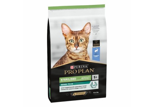 PRO PLAN STERILISED / Сухой корм ПРО ПЛАН для взрослых кошек для поддержания здоровья почек после стерилизации с кроликом