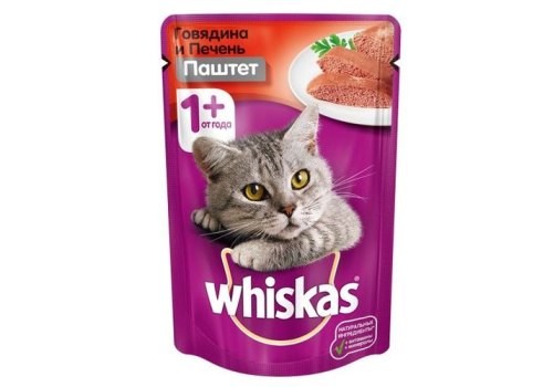 Whiskas / Паучи Вискас для взрослых кошек Говядина и Печень паштет (цена за упаковку) Whiskas / Паучи Вискас для взрослых кошек Говядина и Печень паштет (цена за упаковку)
