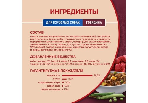 PURINA ONE ADULT / Влажный корм Паучи Пурина УАН для взрослых собак мелких пород с говядиной (цена за упаковку)