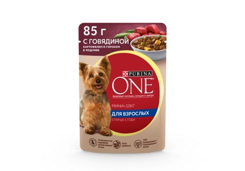 PURINA ONE ADULT / Влажный корм Паучи Пурина УАН для взрослых собак мелких пород с говядиной (цена за упаковку)