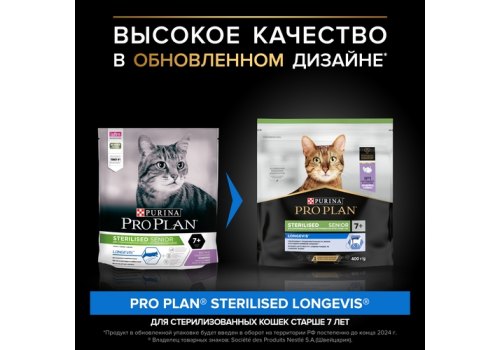 PRO PLAN STERILISED / Сухой корм ПРО ПЛАН для пожилых стерилизованных кошек с индейкой