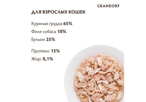 Grandorf Holistic & Hypoallergenic / Консервы Грандорф для кошек Куриная грудка с Сибасом (цена за упаковку)