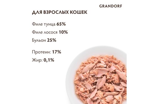 Grandorf Holistic & Hypoallergenic / Консервы Грандорф для кошек филе Тунца с мясом лосося (цена за упаковку)