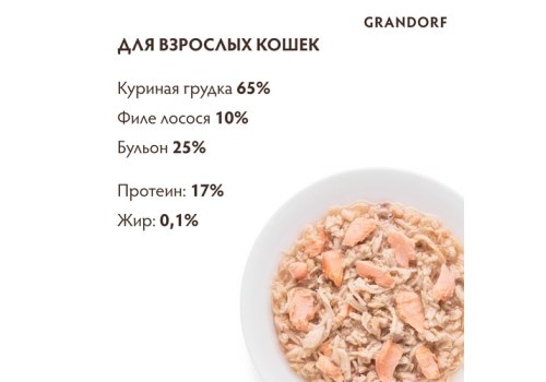 Grandorf Holistic & Hypoallergenic / Консервы Грандорф для кошек Куриная грудка с Лососем (цена за упаковку)