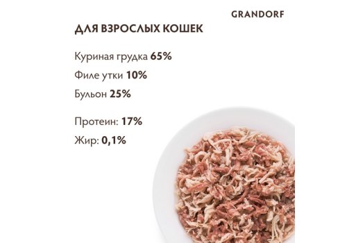 Grandorf Holistic & Hypoallergenic / Консервы Грандорф для кошек Куриная грудка с Утиным филе (цена за упаковку)