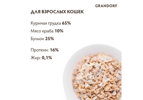 Grandorf Holistic & Hypoallergenic / Консервы Грандорф для кошек Куриная грудка с мясом Краба (цена за упаковку)