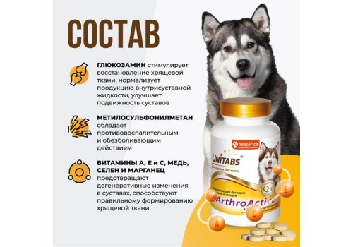 Unitabs ArthroActive c Q10 / Витаминно-минеральный комплекс Юнитабс для собак при болезнях Суставов