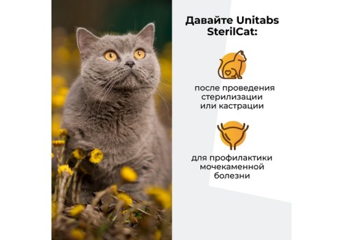 Unitabs SterilCat с Q10 / Витаминно-минеральный комплекс Юнитабс для Кастрированных котов и Стерилизованных кошек