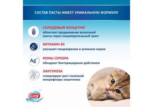 Cliny / Паста Клини с ионами Серебра для кошек для Вывода Шерсти