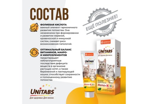 Unitabs Mama+Kitty paste / Витаминно-минеральная паста Юнитабс для Котят и беременных и кормящих кошек c Фолиевой кислотой