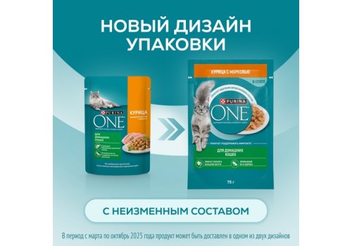 PURINA ONE HOUSECAT / Влажный корм Паучи Пурина УАН для взрослых кошек при домашнем образе жизни с курицей (цена за упаковку)