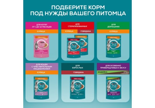 PURINA ONE SENSITIVE / Влажный корм Паучи Пурина УАН для взрослых кошек при чувствительном пищеварении с курицей (цена за упаковку)