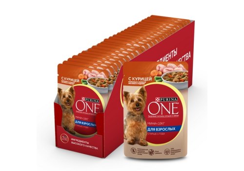 PURINA ONE ADULT / Влажный корм Паучи Пурина УАН для взрослых собак мелких пород с курицей (цена за упаковку)