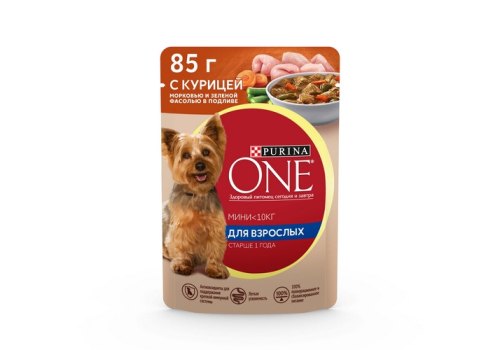 PURINA ONE ADULT / Влажный корм Паучи Пурина УАН для взрослых собак мелких пород с курицей (цена за упаковку)