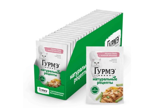 Гурмэ Натуральные рецепты / Влажный корм Паучи Пурина Гурмэ Натуральные рецепты для взрослых кошек с лососем (цена за упаковку)