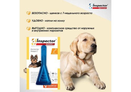 Inspector Quadro С / Капли Инспектор от Внешних и Внутренних паразитов для собак весом от 1 до 4 кг
