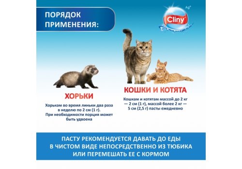 Cliny / Паста Клини с ионами Серебра и витамином В5 для кошек для Вывода Шерсти со вкусом Лосося