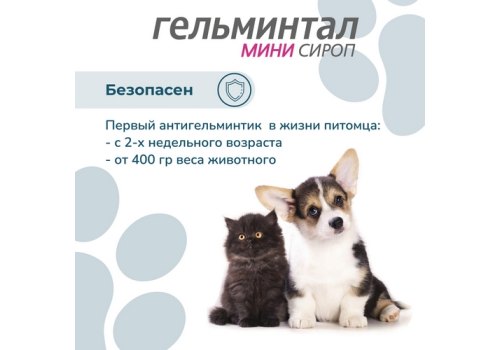Гельминтал Мини Сироп от Гельминтов для Щенков Котят собак и кошек