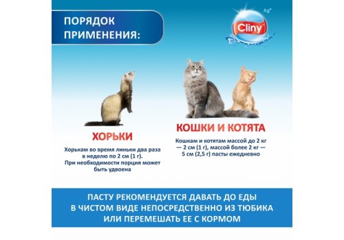 Cliny / Паста Клини с ионами Серебра и витамином В5 для кошек для Вывода Шерсти со вкусом Лосося