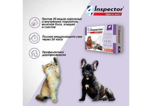 Inspector Quadro Tabs / Таблетки Инспектор от Внешних и Внутренних паразитов для кошек и собак весом весом от 8 до 16 кг