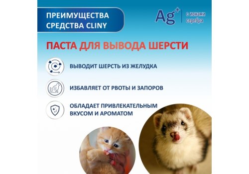 Cliny / Паста Клини с ионами Серебра и витамином В5 для кошек для Вывода Шерсти со вкусом Курицы