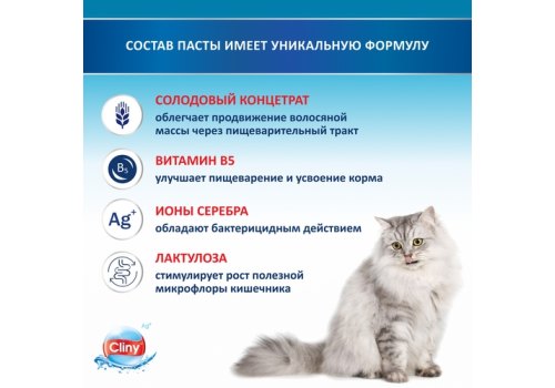 Cliny / Паста Клини с ионами Серебра и витамином В5 для кошек для Вывода Шерсти со вкусом Сыра